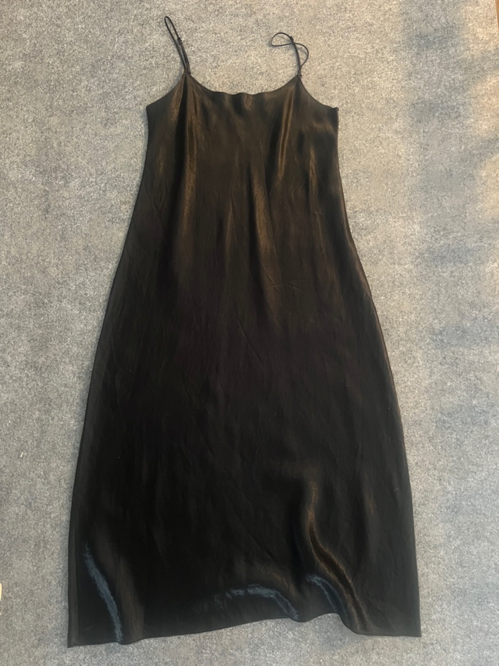 Vince Black Satin Midi Slip Dress with Spaghetti Straps